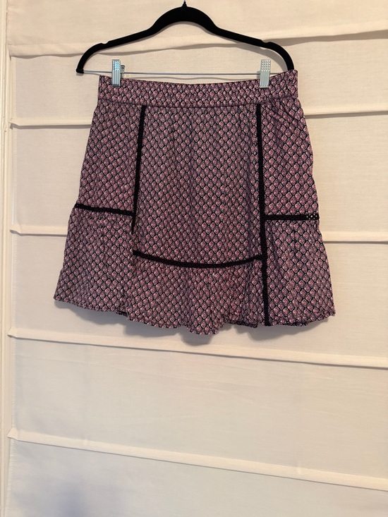 LOFT Dresses & Skirts - LOFT Pink Geometric Panel Skater Skirt with Black Trim